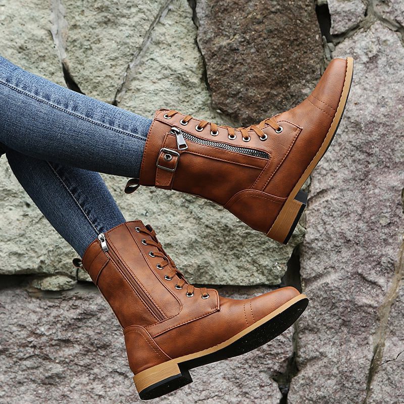 Bottines à Lacets avec Fermeture Éclair pour Femme - View 15