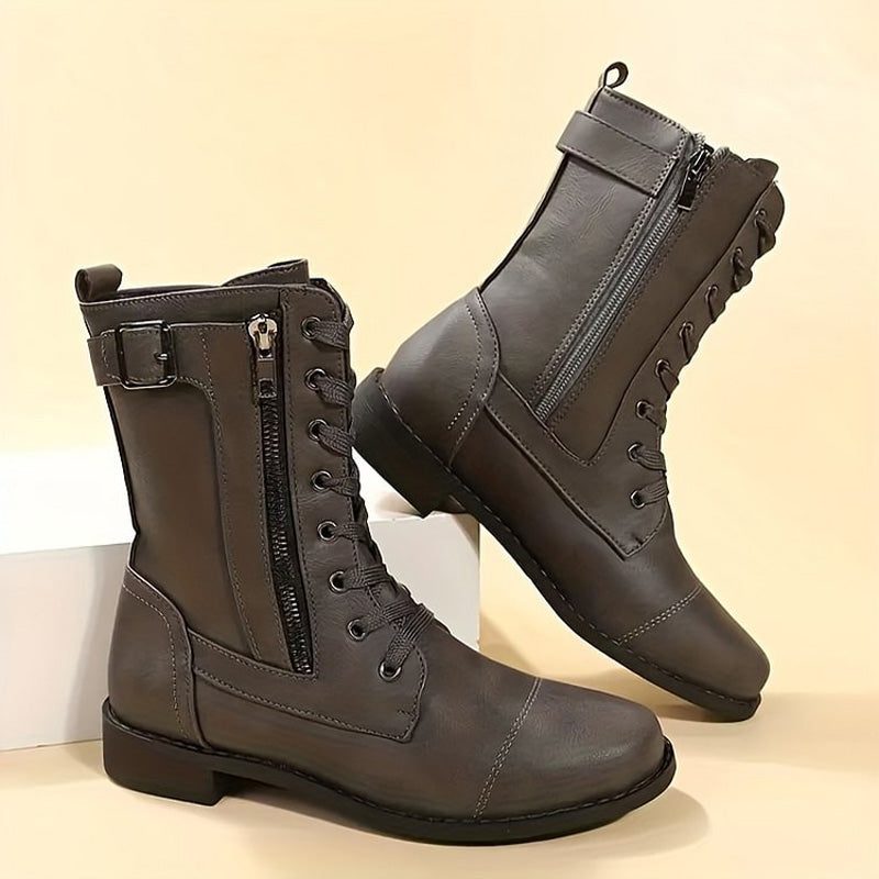 Bottines à Lacets avec Fermeture Éclair pour Femme