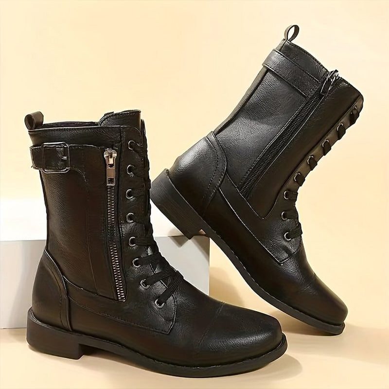 Bottines à Lacets avec Fermeture Éclair pour Femme - Noir (presque épuisé)
