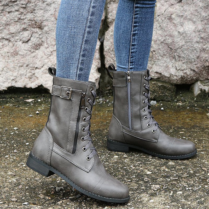 Bottines à Lacets avec Fermeture Éclair pour Femme - View 3