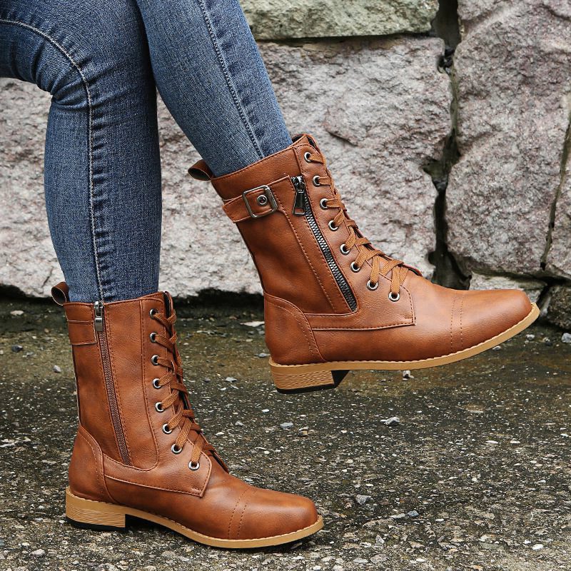 Bottines à Lacets avec Fermeture Éclair pour Femme - View 5