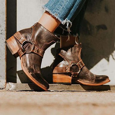 Bottines à Lacets Bout Rond pour Femme - Cuir Marron