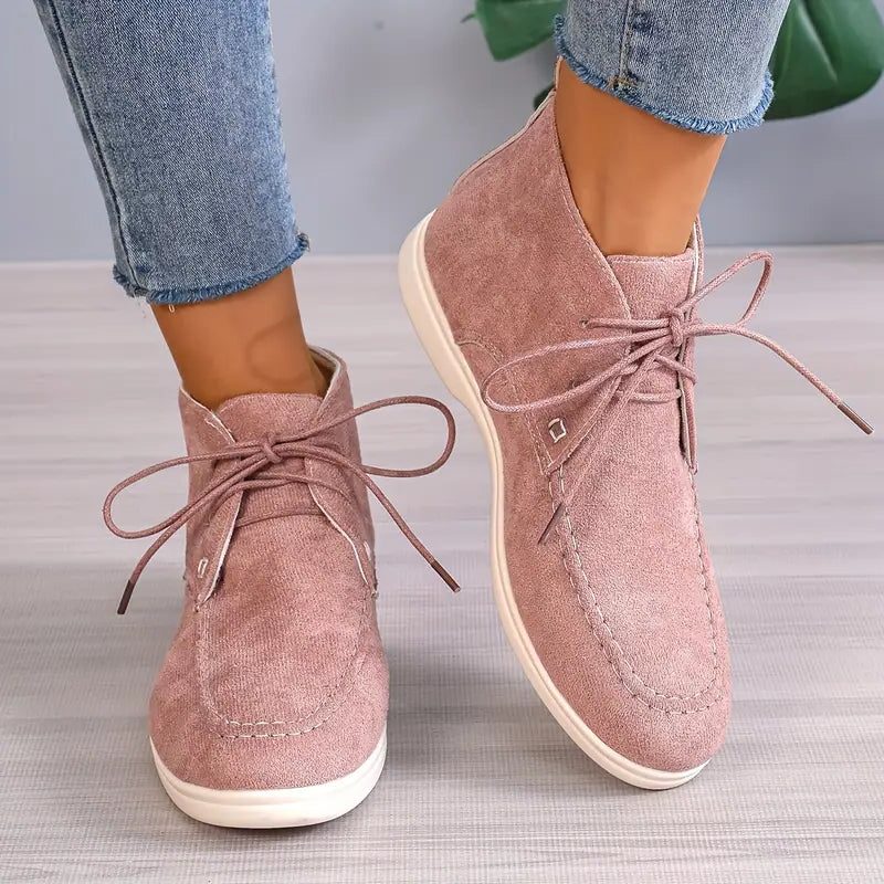 Bottines à Lacets Bout Rond pour Femme - Lilas Clair