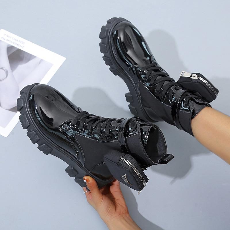 Bottines à Plateforme avec Lacets pour Femme - Noir