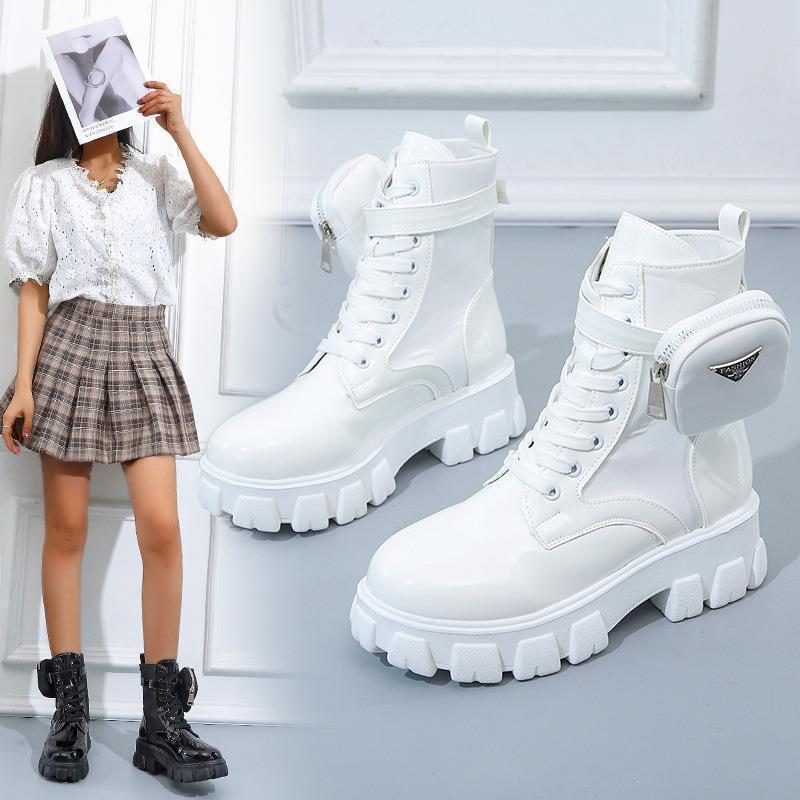 Bottines à Plateforme avec Lacets pour Femme - Blanc