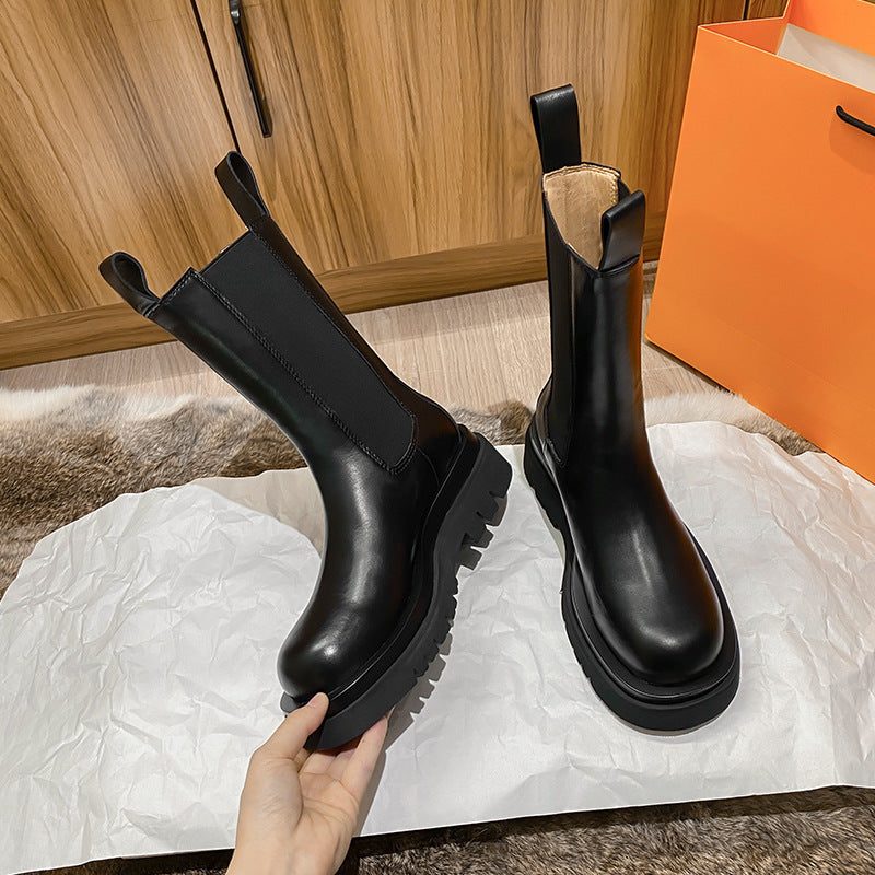 Bottines à Plateforme avec Semelle Crantée pour Femme - Noir
