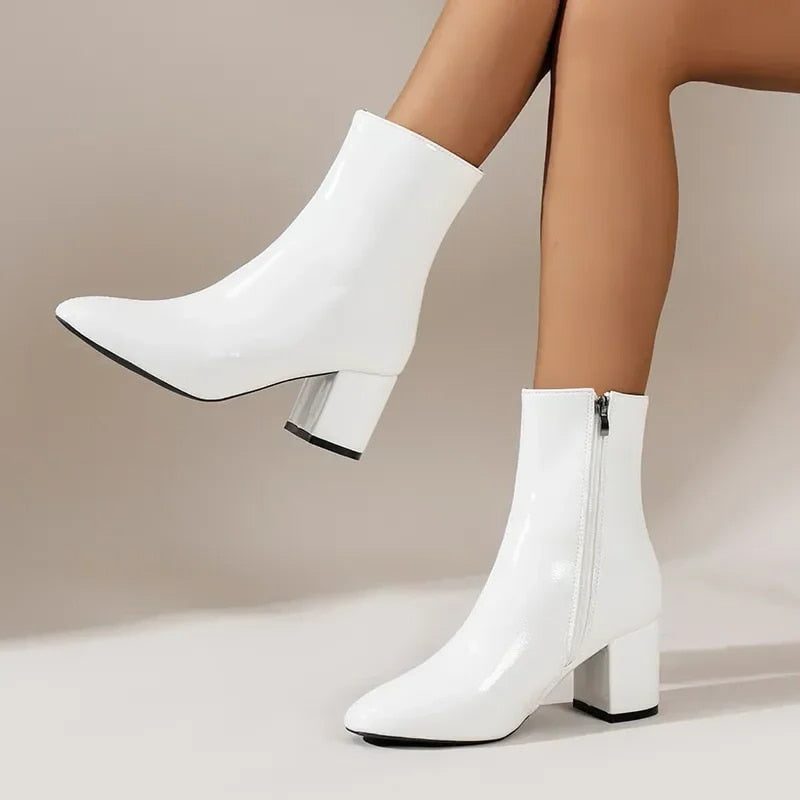 Bottines à Talon Bloc pour Femme - Blanc