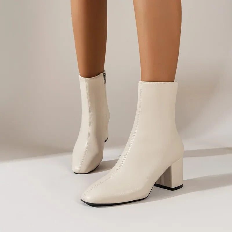 Bottines à Talon Bloc pour Femme - Beige