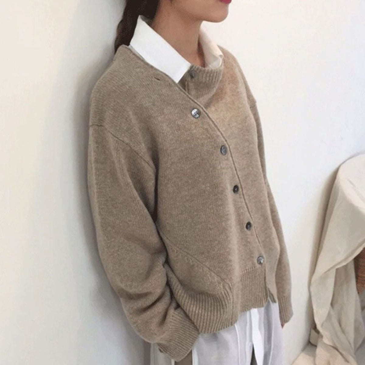 Cardigan Boutonné avec Col Chemise pour Femme - Marron (bestseller)