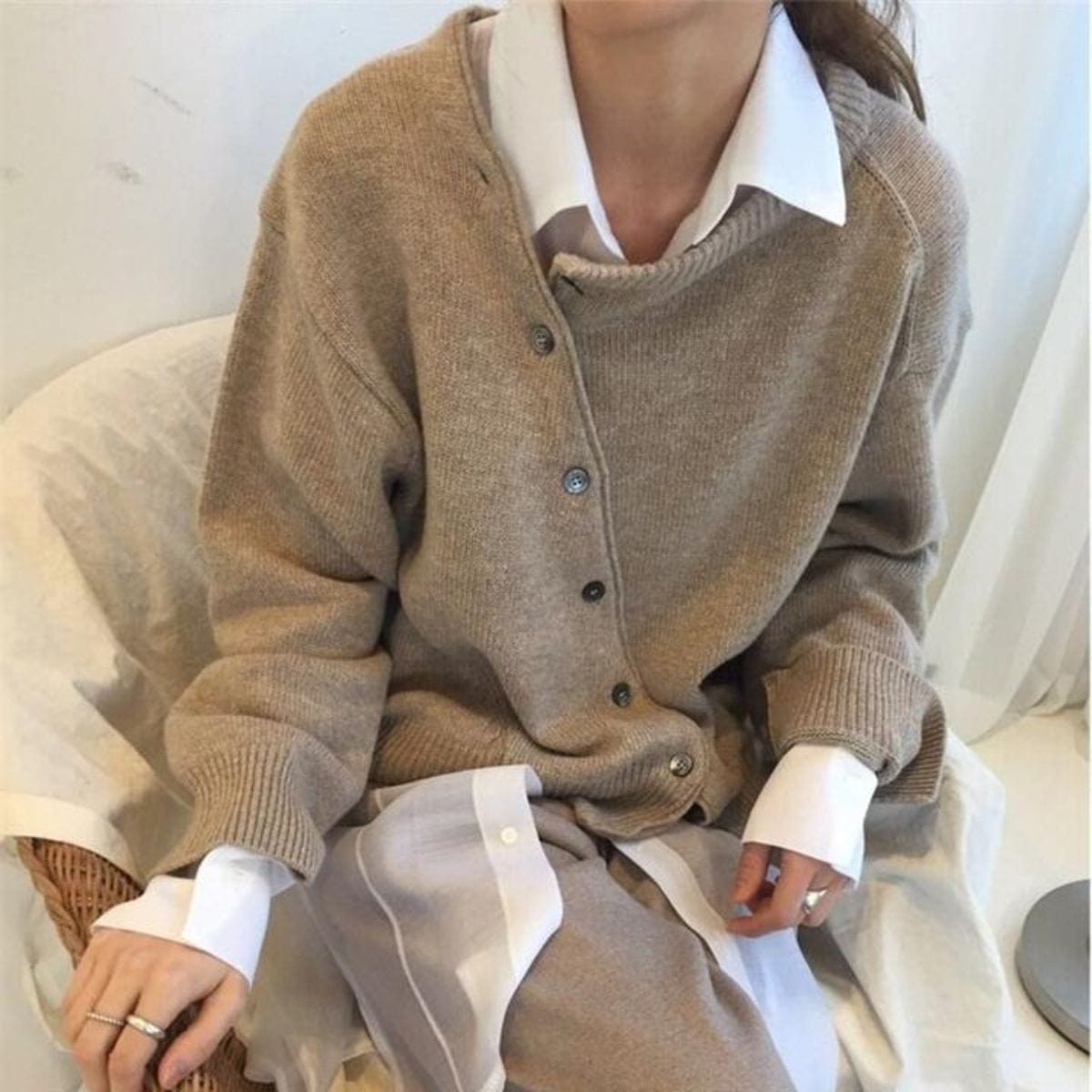 Cardigan Boutonné avec Col Chemise pour Femme