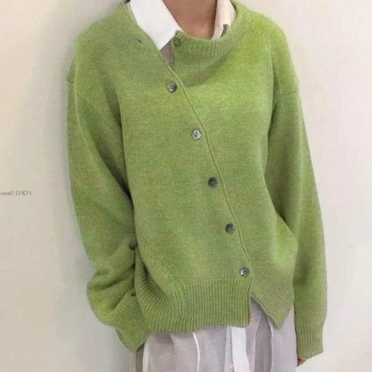 Cardigan Boutonné avec Col Chemise pour Femme - Vert