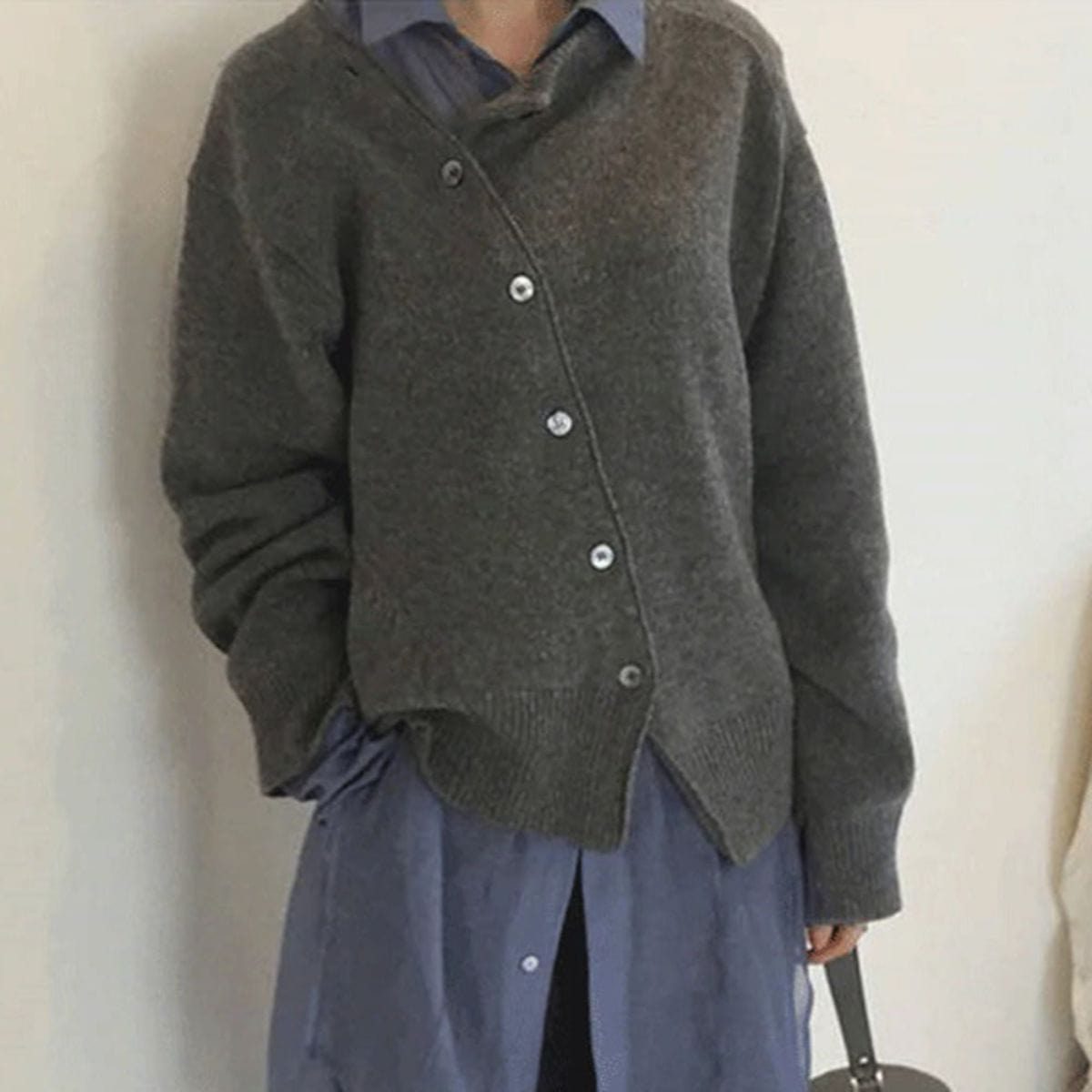 Cardigan Boutonné avec Col Chemise pour Femme - Gris