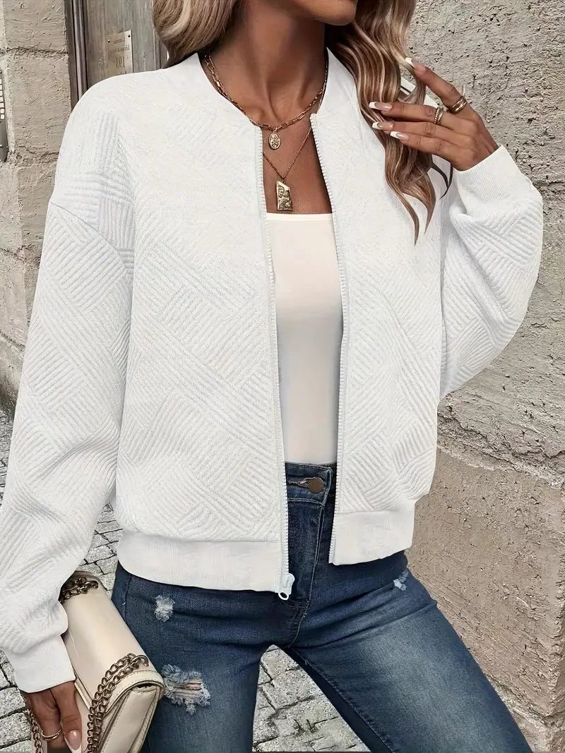 Cardigan Côtelé à Fermeture Éclair pour Femme - Blanc