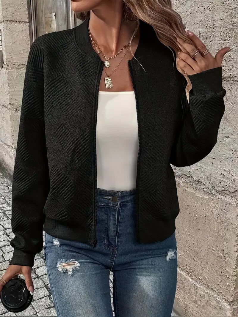 Cardigan Côtelé à Fermeture Éclair pour Femme - Noir