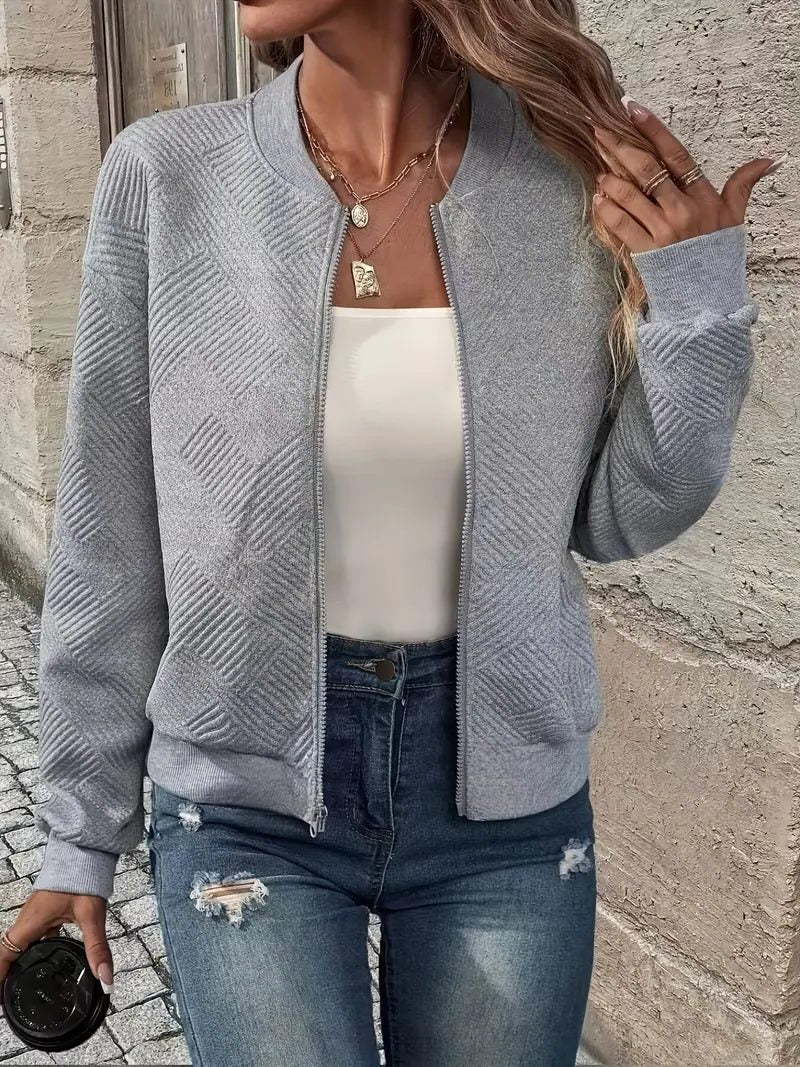 Cardigan Côtelé à Fermeture Éclair pour Femme - Gris