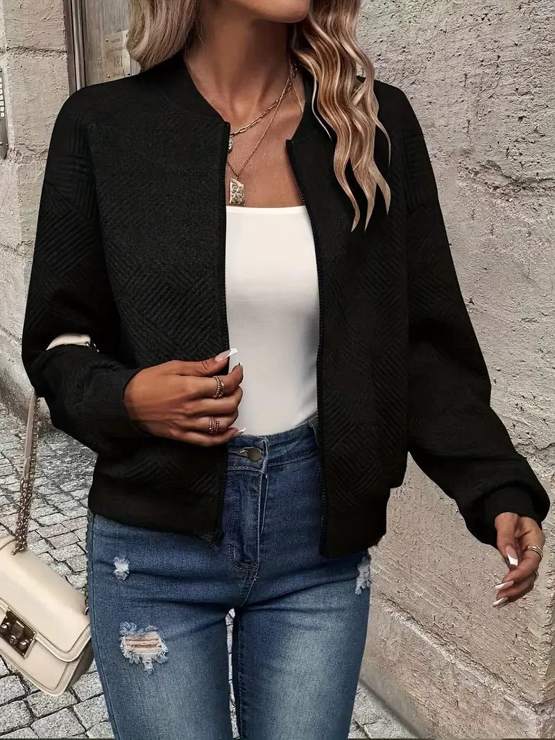 Cardigan Côtelé à Fermeture Éclair pour Femme