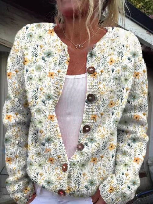 Cardigan à Fleurs Boutonné pour Femme - Style 2
