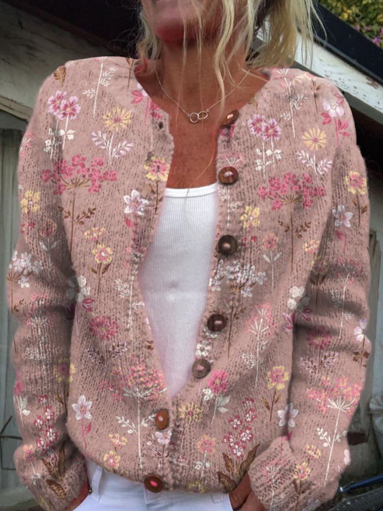 Cardigan à Fleurs Boutonné pour Femme - Style 3