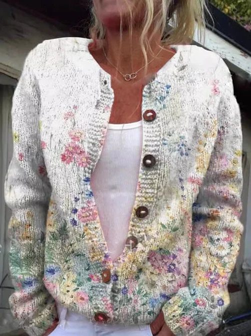 Cardigan à Fleurs Boutonné pour Femme - Style 4