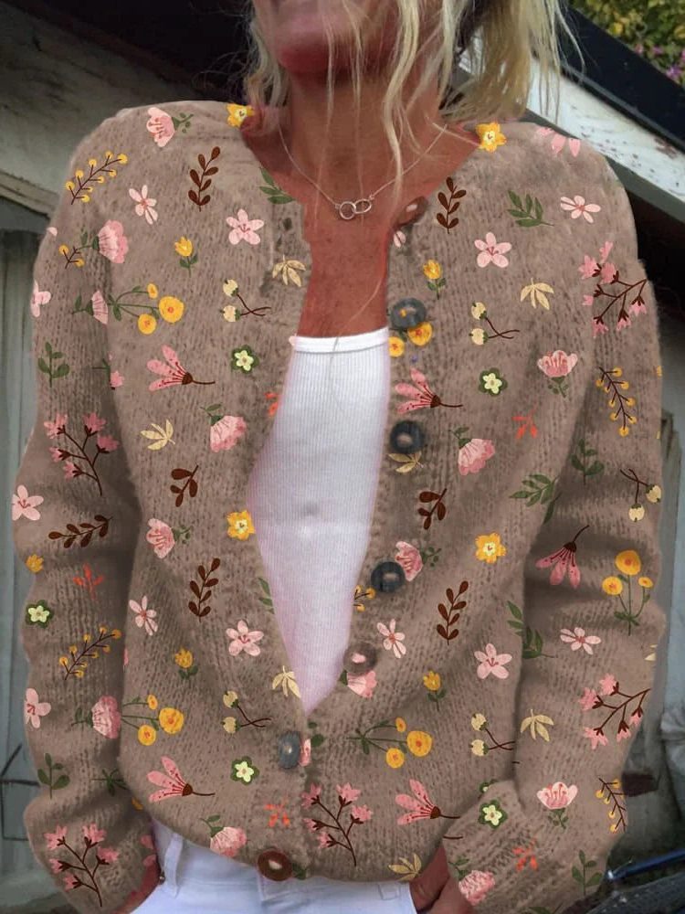 Cardigan à Fleurs Boutonné pour Femme - Style 5