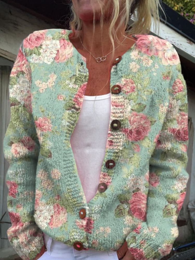 Cardigan à Fleurs Boutonné pour Femme - Style 6