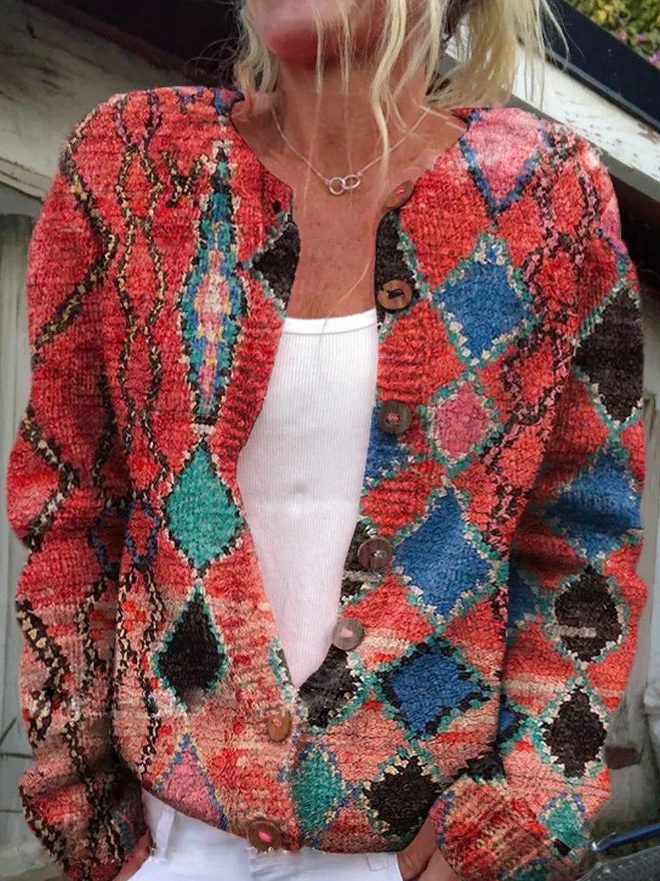 Cardigan à Fleurs Boutonné pour Femme - Style 7