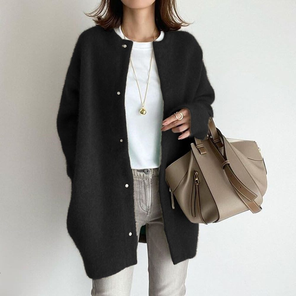 Cardigan Long Boutonnage pour Femme - Noir