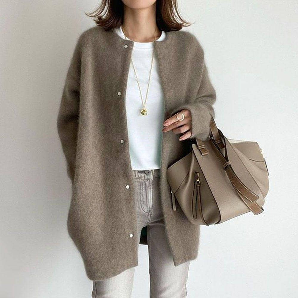 Cardigan Long Boutonnage pour Femme - Marron foncé