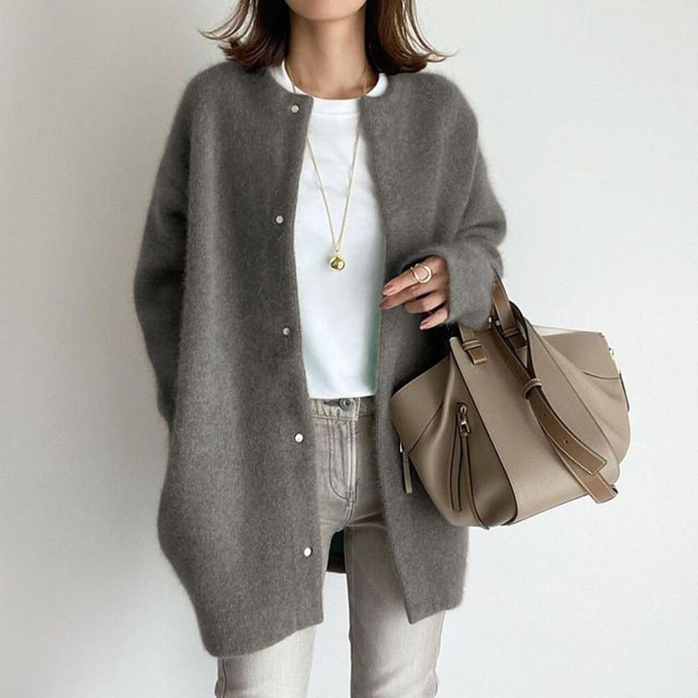 Cardigan Long Boutonnage pour Femme - Gris
