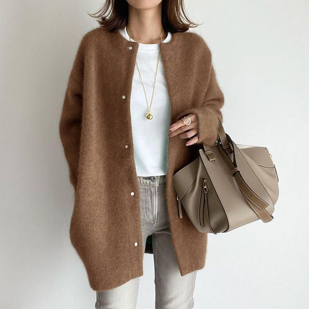Cardigan Long Boutonnage pour Femme - Marron