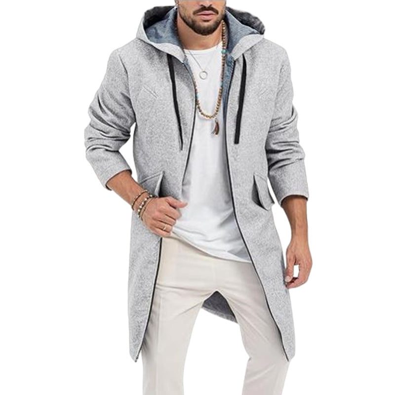 Cardigan Long Zippé à Capuche pour Homme - Gris clair
