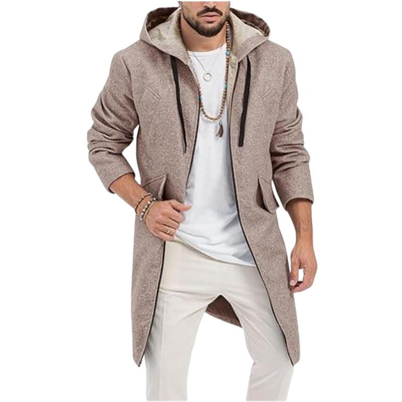 Cardigan Long Zippé à Capuche pour Homme - Kaki