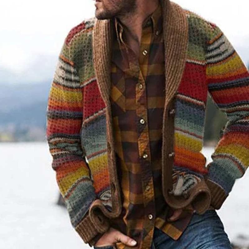 Cardigan Rayé Boutonné pour Homme