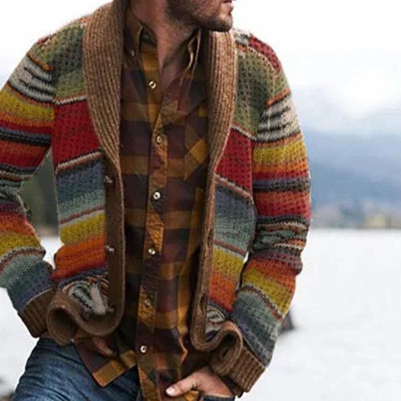 Cardigan Rayé Boutonné pour Homme