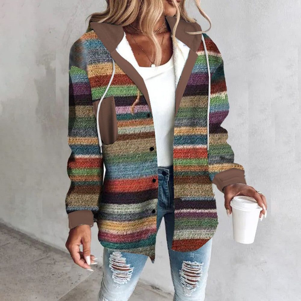 Cardigan à Rayures Oversize avec Fermeture Éclair pour Femme