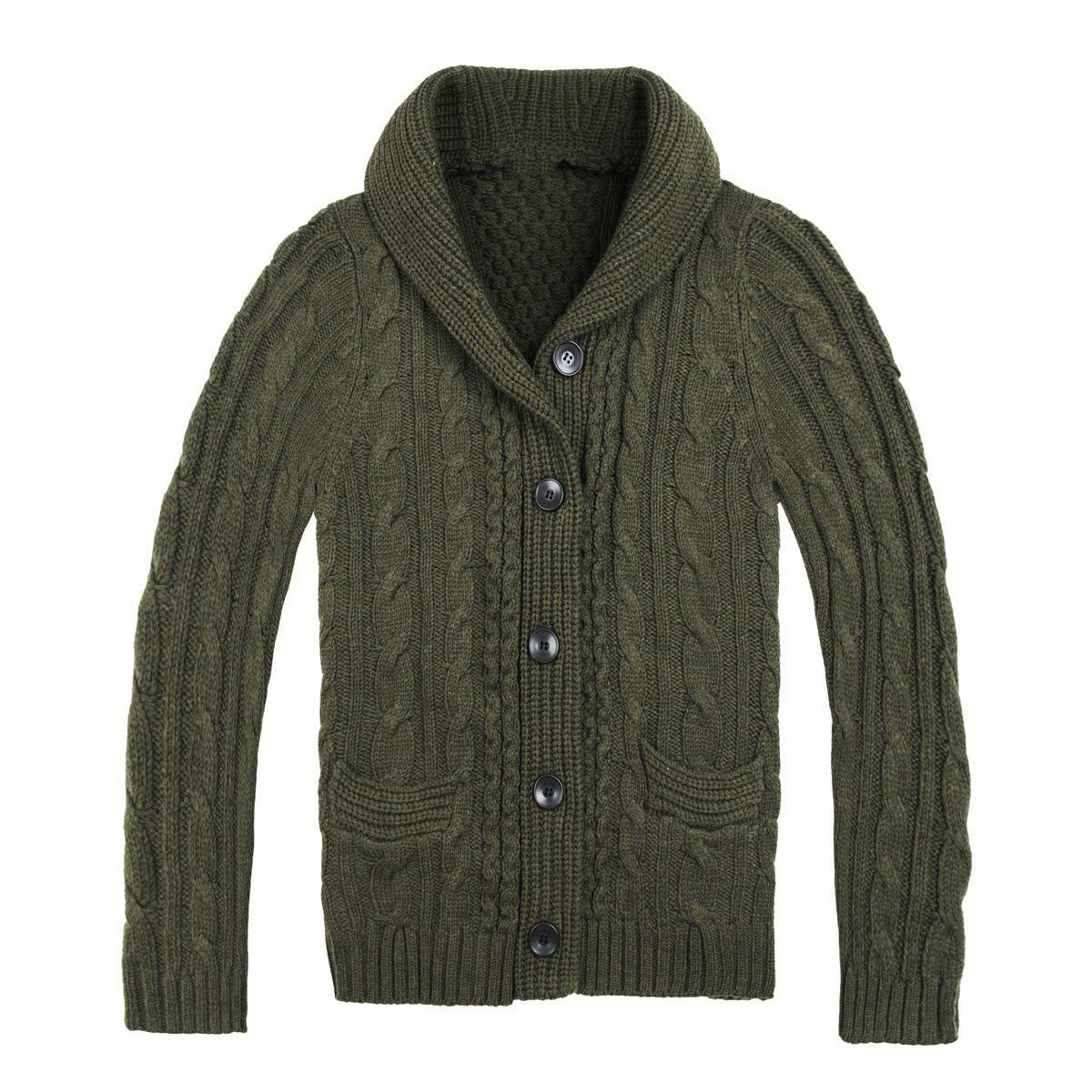 Cardigan à Torsades avec Poches pour Homme - Vert olive