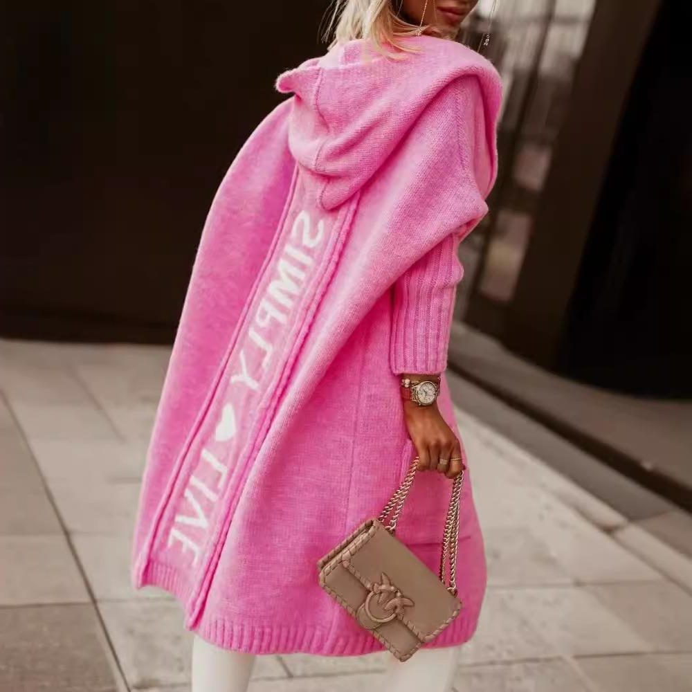 Cardigan Tricoté à Capuche avec Poches pour Femme