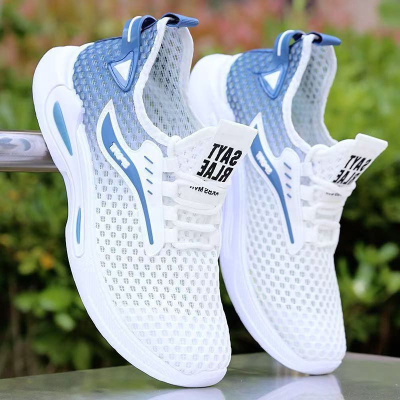 Chaussures de Course à Maille Aérée avec Semelle Flexible pour Homme - Blanc bleu