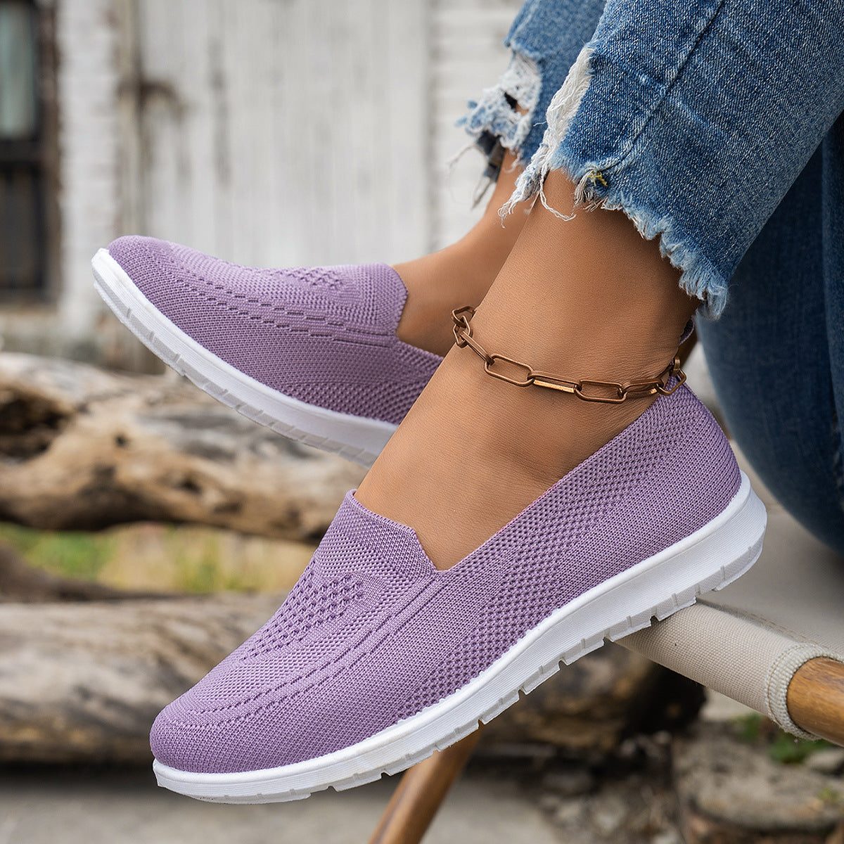 Chaussures Slip-On à Maille Aérée pour Femme - Violet clair