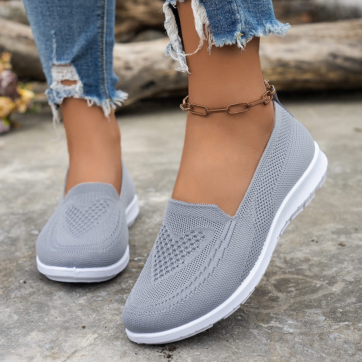 Chaussures Slip-On à Maille Aérée pour Femme - Gris
