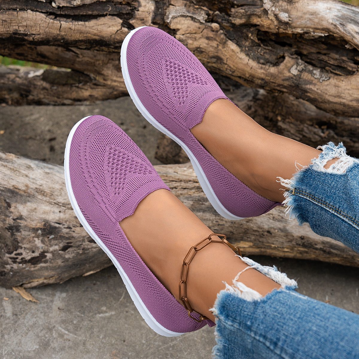 Chaussures Slip-On à Maille Aérée pour Femme - Violet
