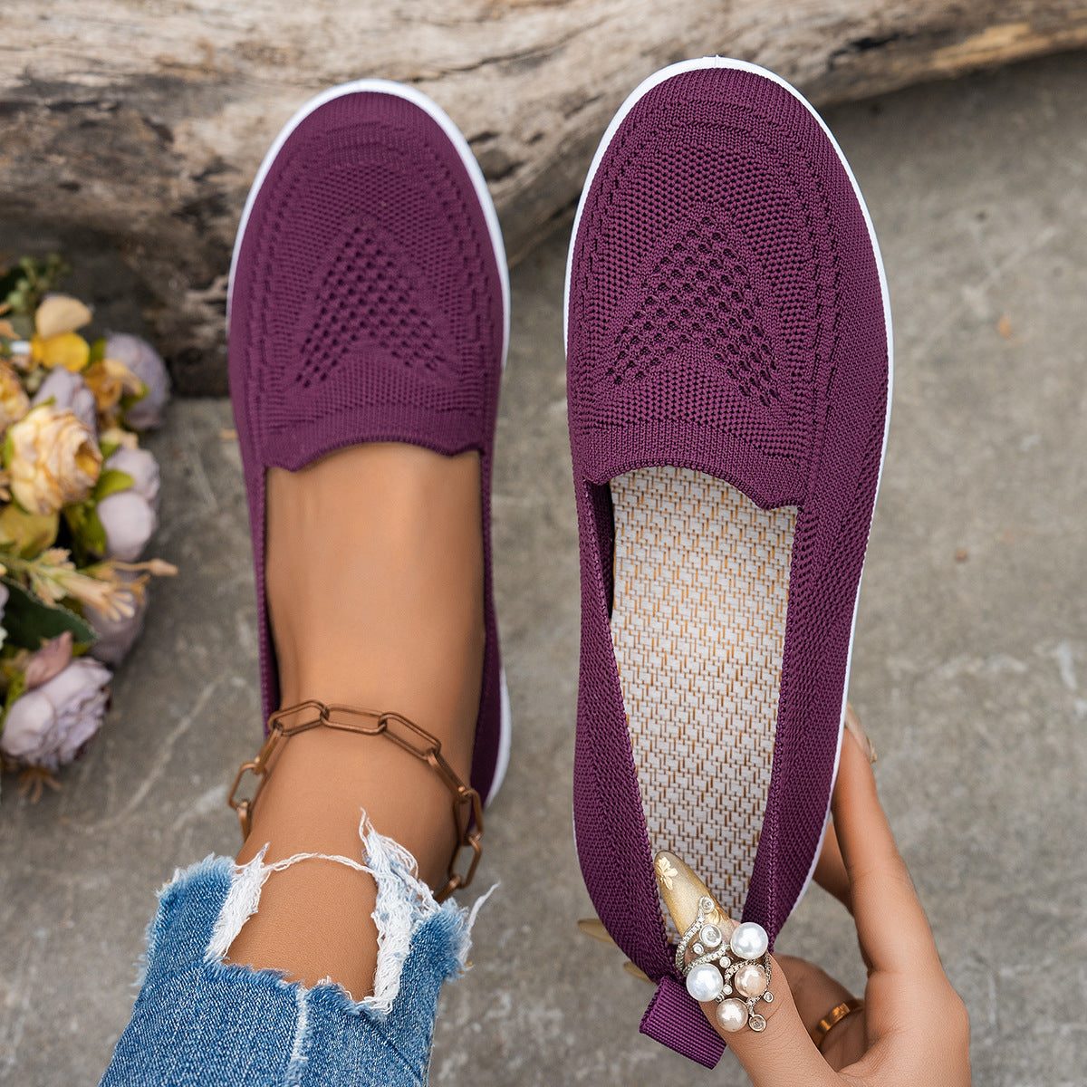 Chaussures Slip-On à Maille Aérée pour Femme - Violet foncé