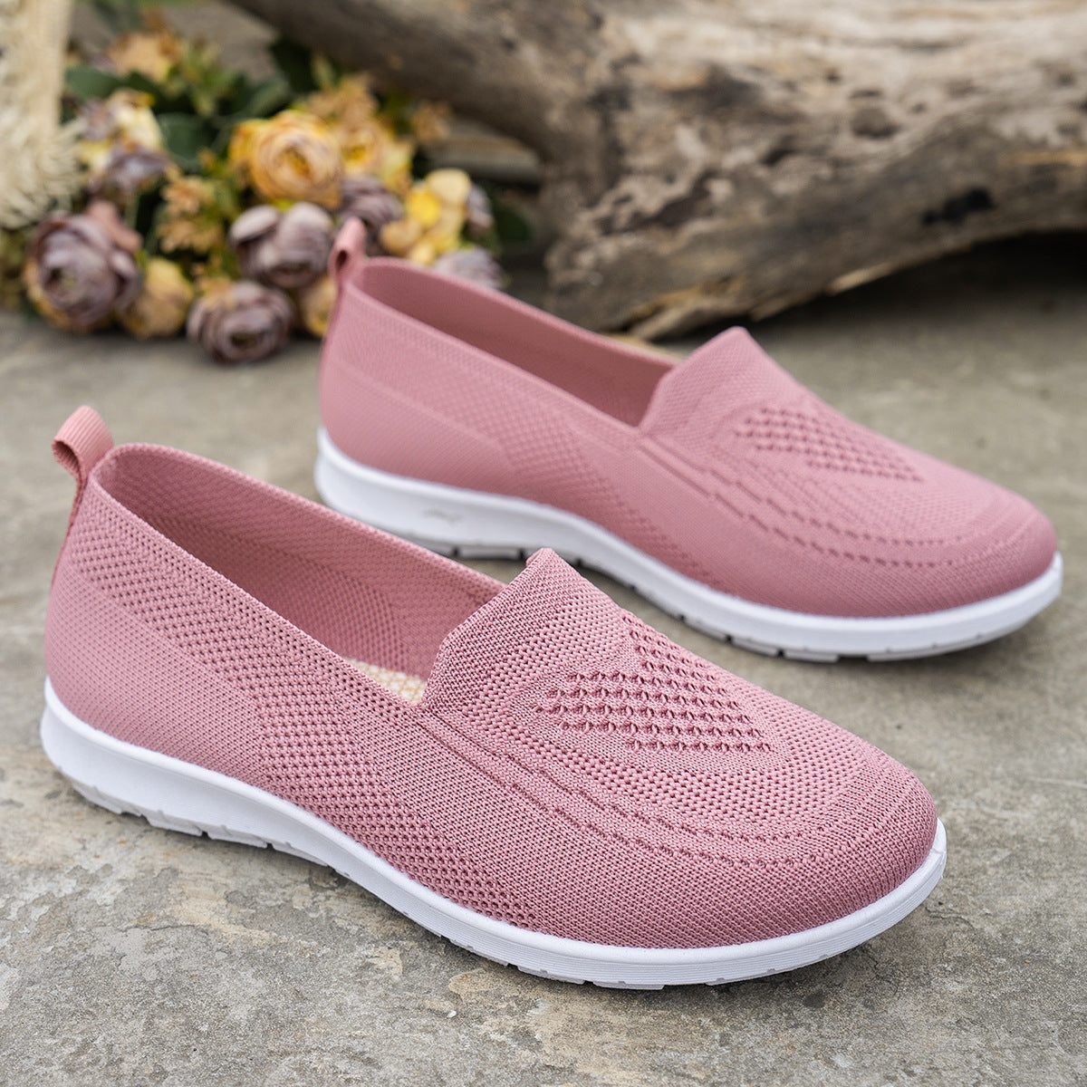 Chaussures Slip-On à Maille Aérée pour Femme - Rose