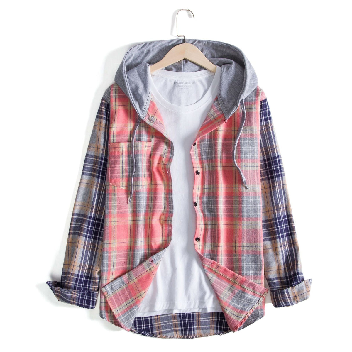 Chemise à Carreaux avec Capuche pour Femme - Rouge