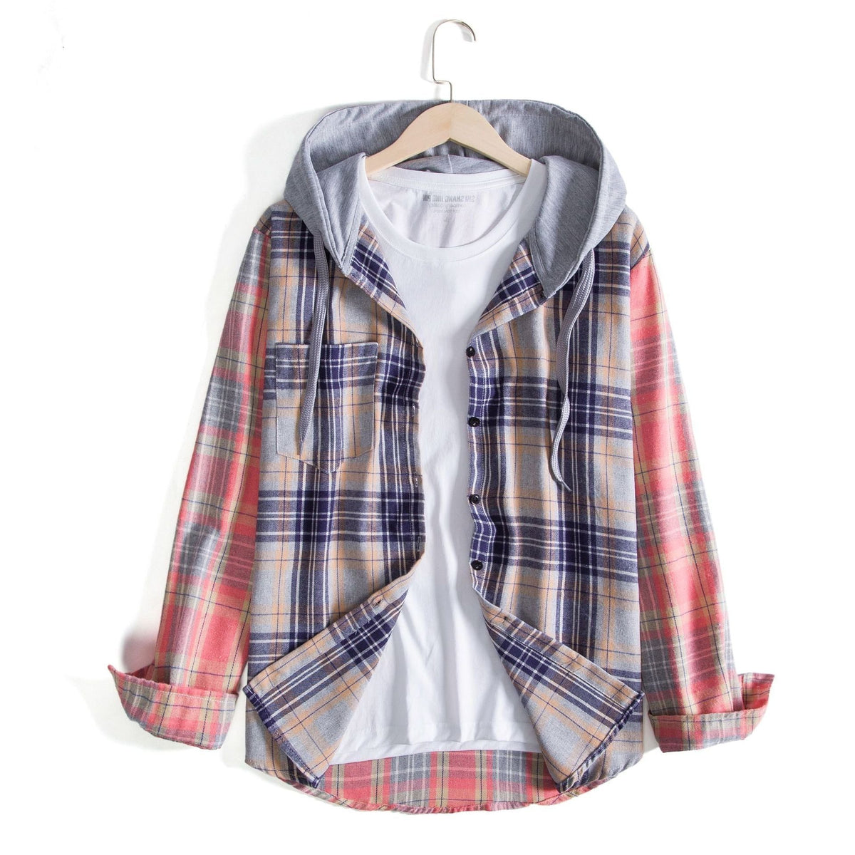 Chemise à Carreaux avec Capuche pour Femme