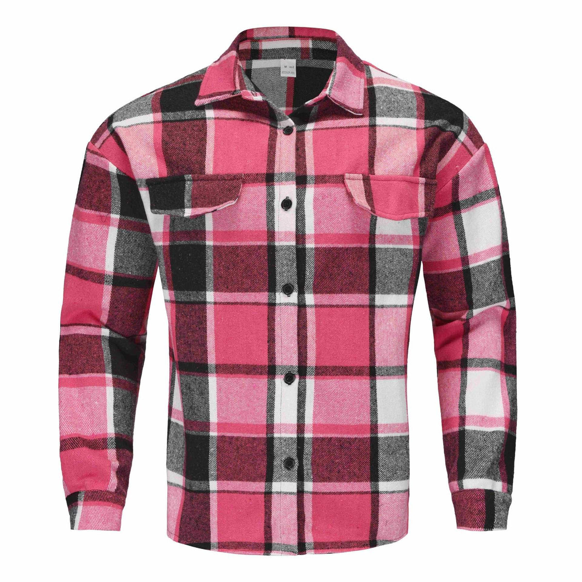 Chemise à Carreaux Boutonnée à Manches Longues pour Homme - Rose foncé