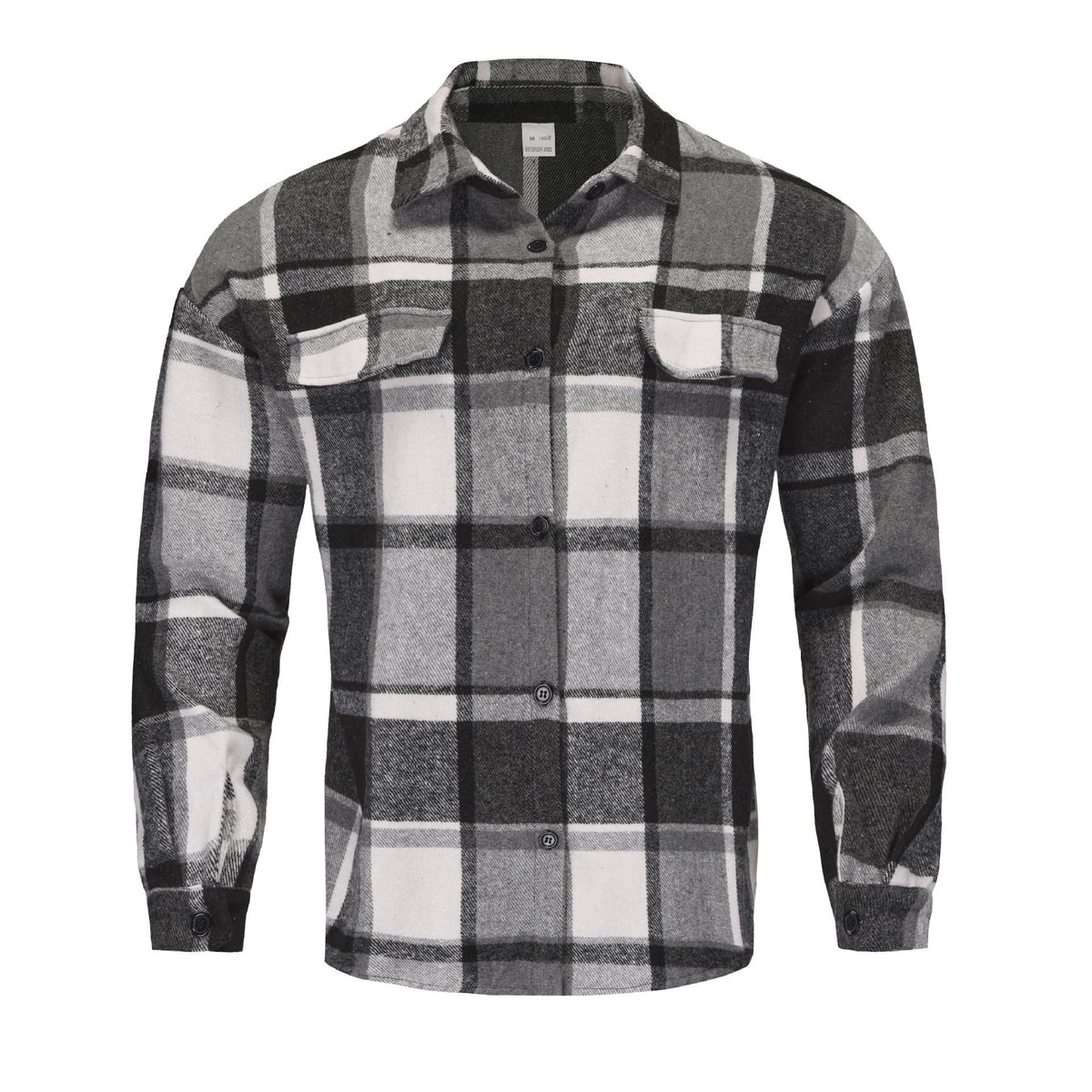 Chemise à Carreaux Boutonnée à Manches Longues pour Homme - Gris