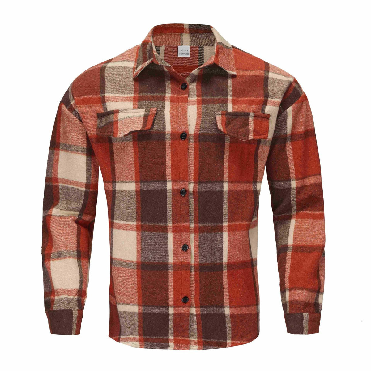 Chemise à Carreaux Boutonnée à Manches Longues pour Homme - Orange