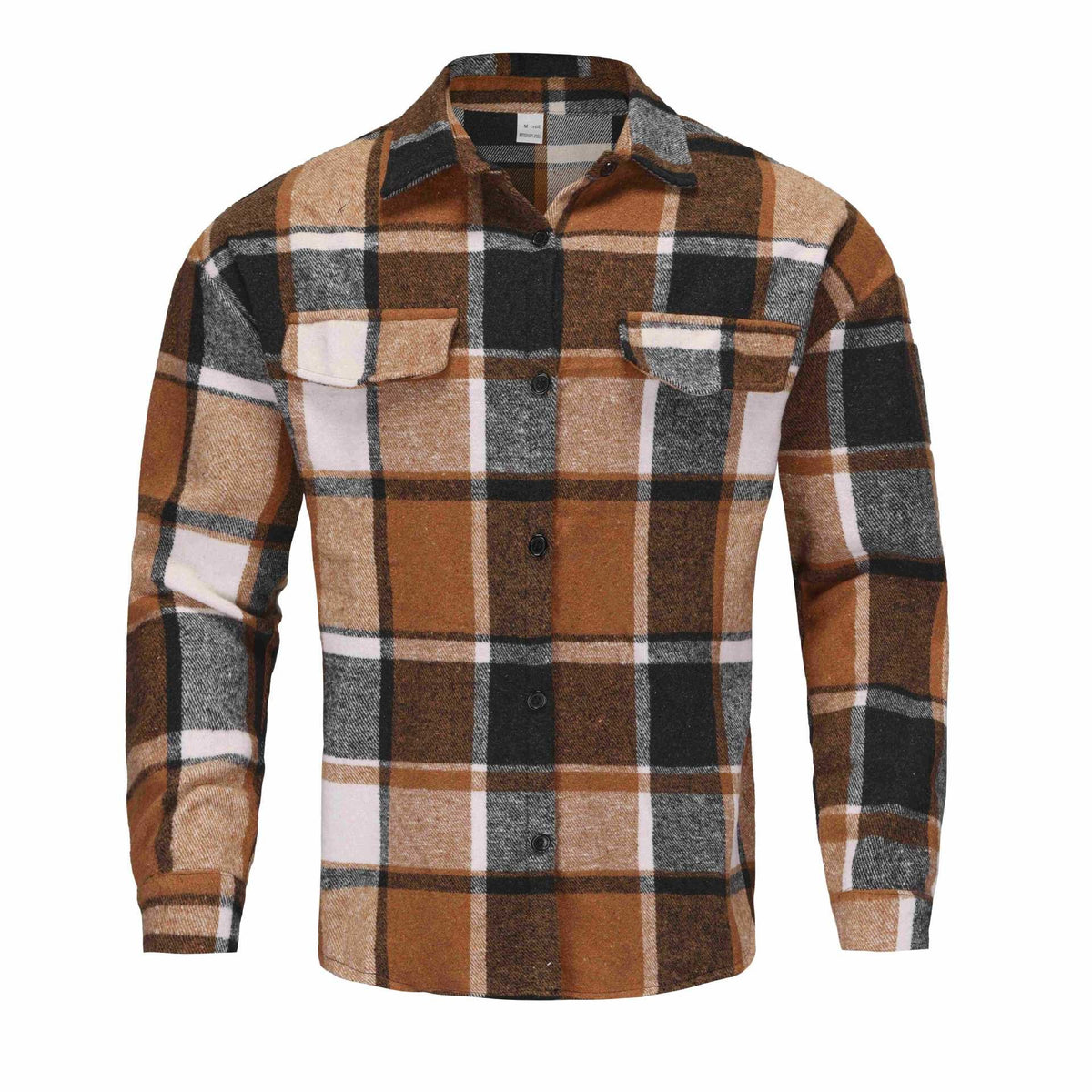 Chemise à Carreaux Boutonnée à Manches Longues pour Homme - Caramel