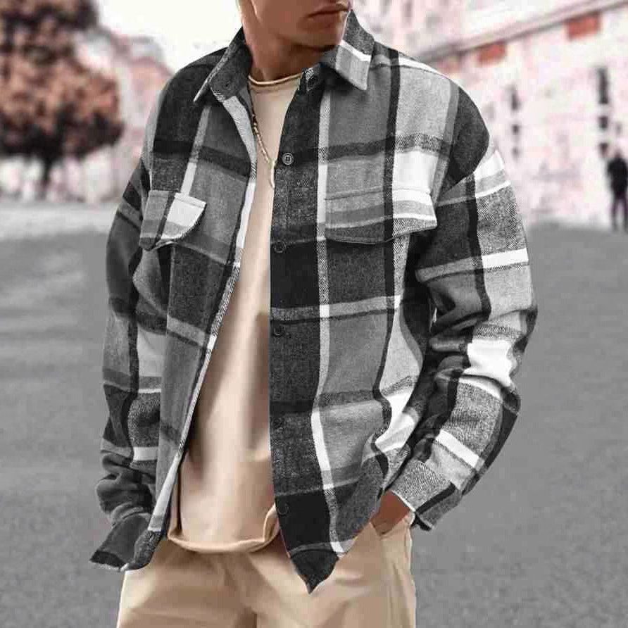 Chemise à Carreaux Boutonnée à Manches Longues pour Homme - Orange